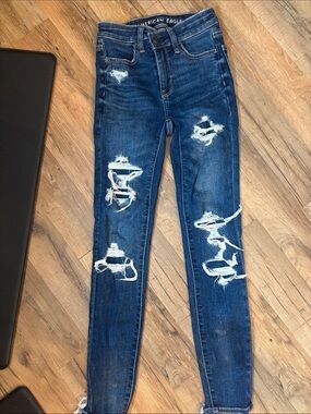American Eagle Outfitters Ripped Skinny Jeans - Dark Blue Wash